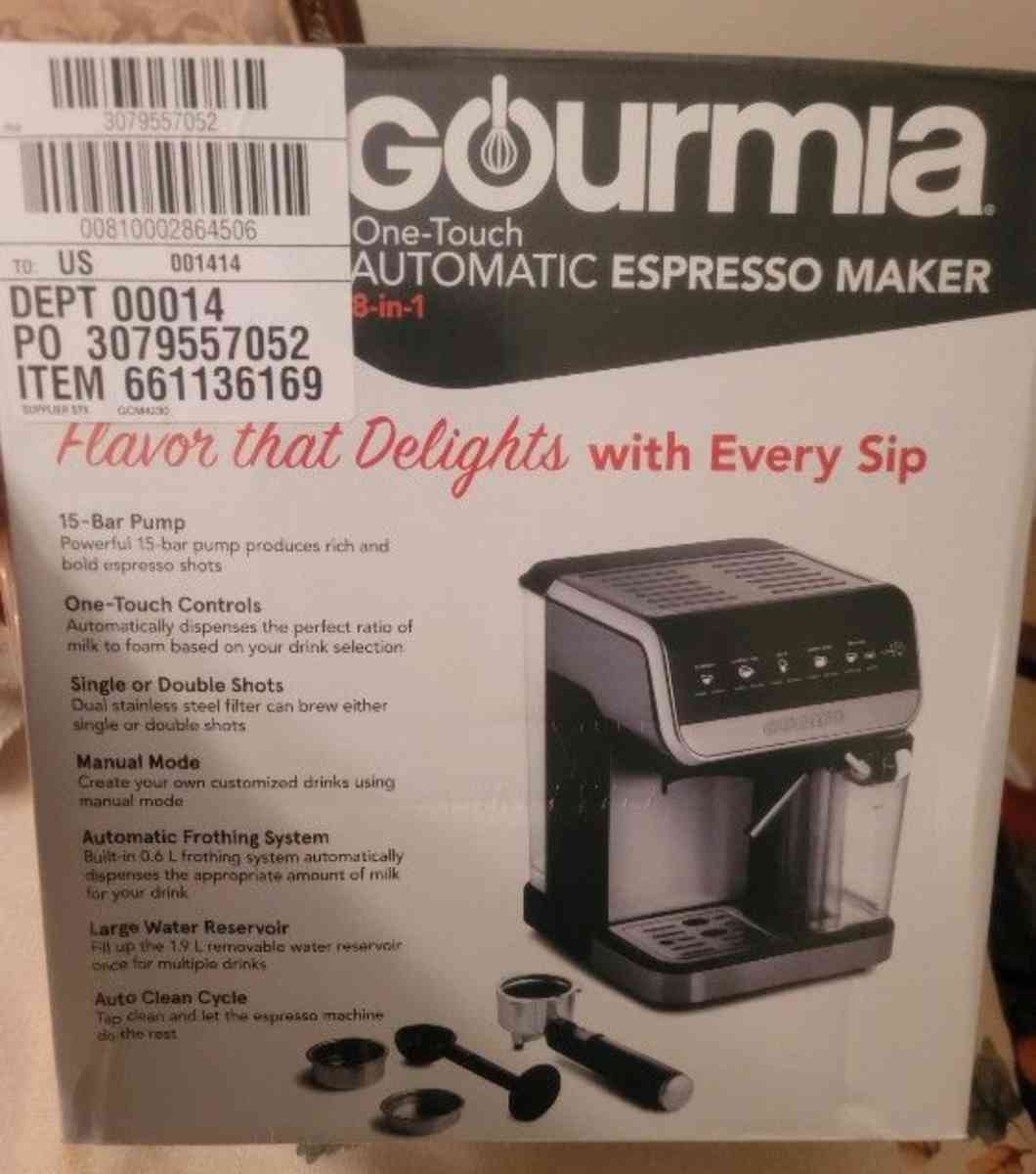 Gourmia One Touch Automatic Espresso Maker 8in1 - Hudson, Florida