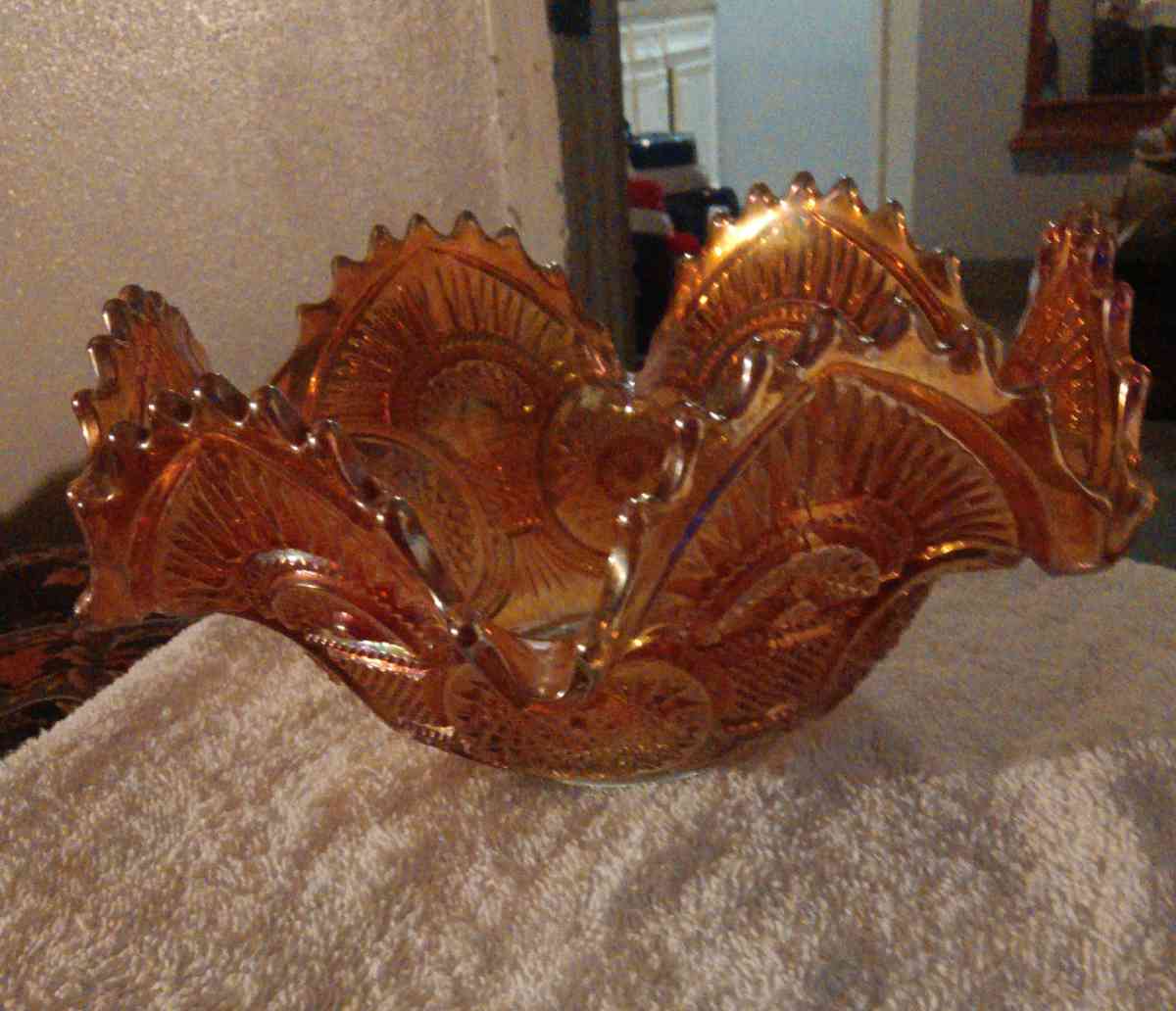 Vintage Marigold Orange Carnival Bowl - Bacliff, Texas - FleaMarketBay