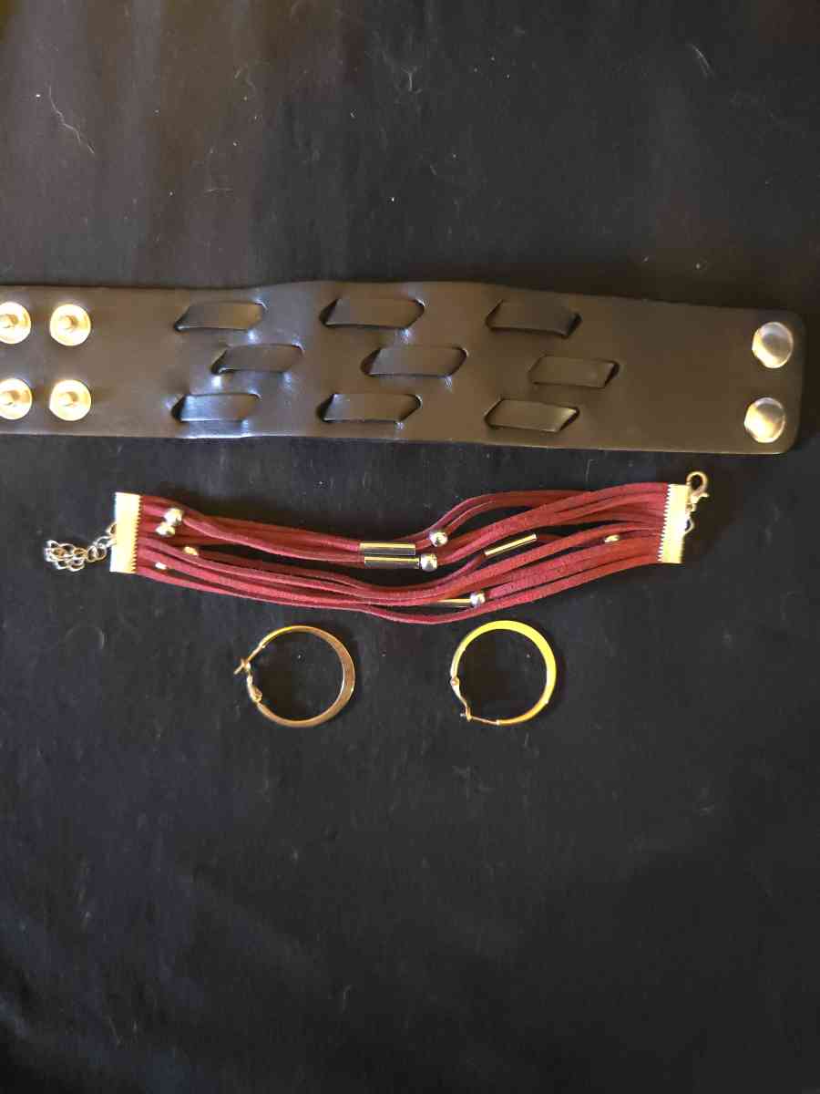 Leather Bracelets and Gold Plated Earrings - Chickamauga, Georgia - FleaMarketBay