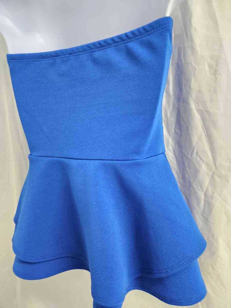 2b Bebe Electric Blue Stretch Flared Peplum Strapless Top - Kenner, Louisiana - FleaMarketBay