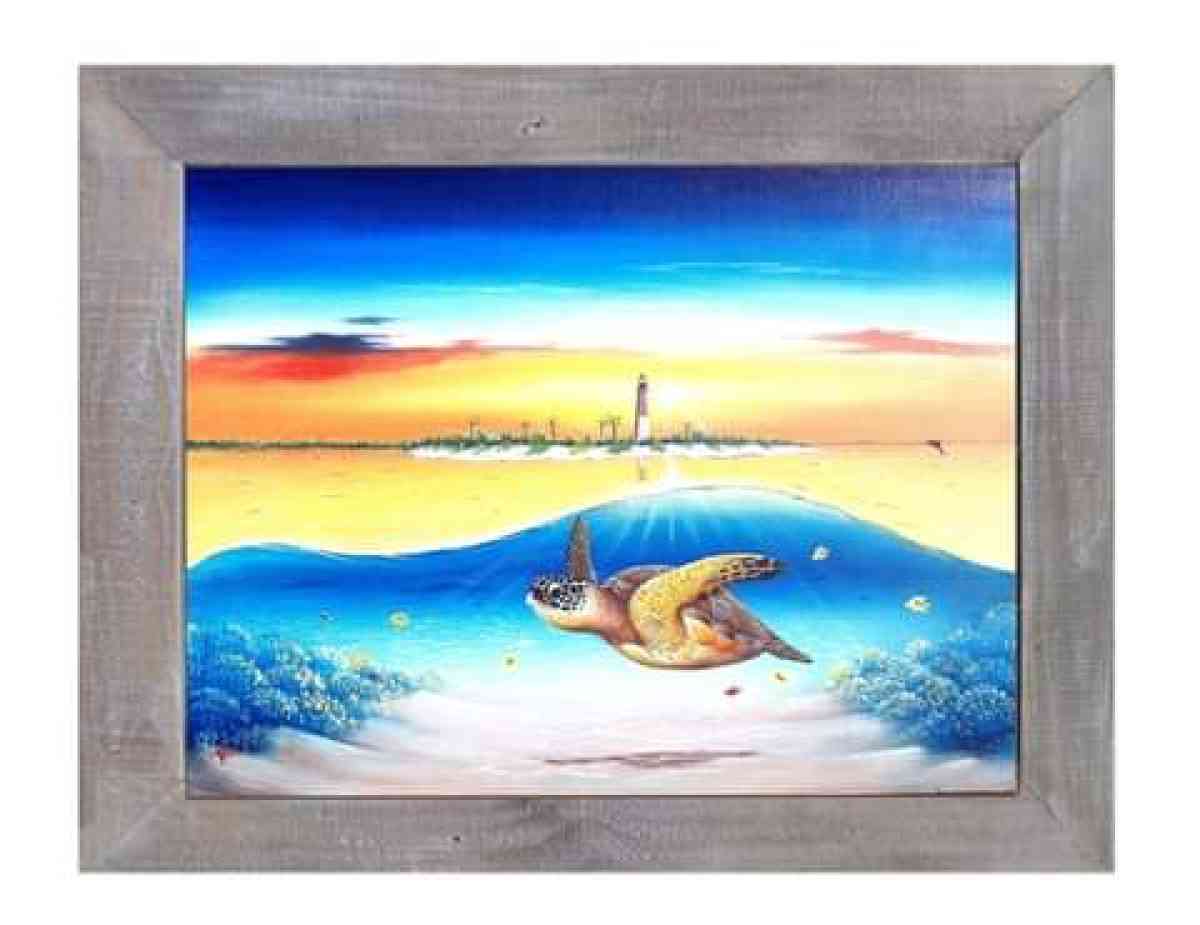 Sea Turtle below the Dry Tortugas Lighthouse original acryli - Fort Pierce, Florida - FleaMarketBay