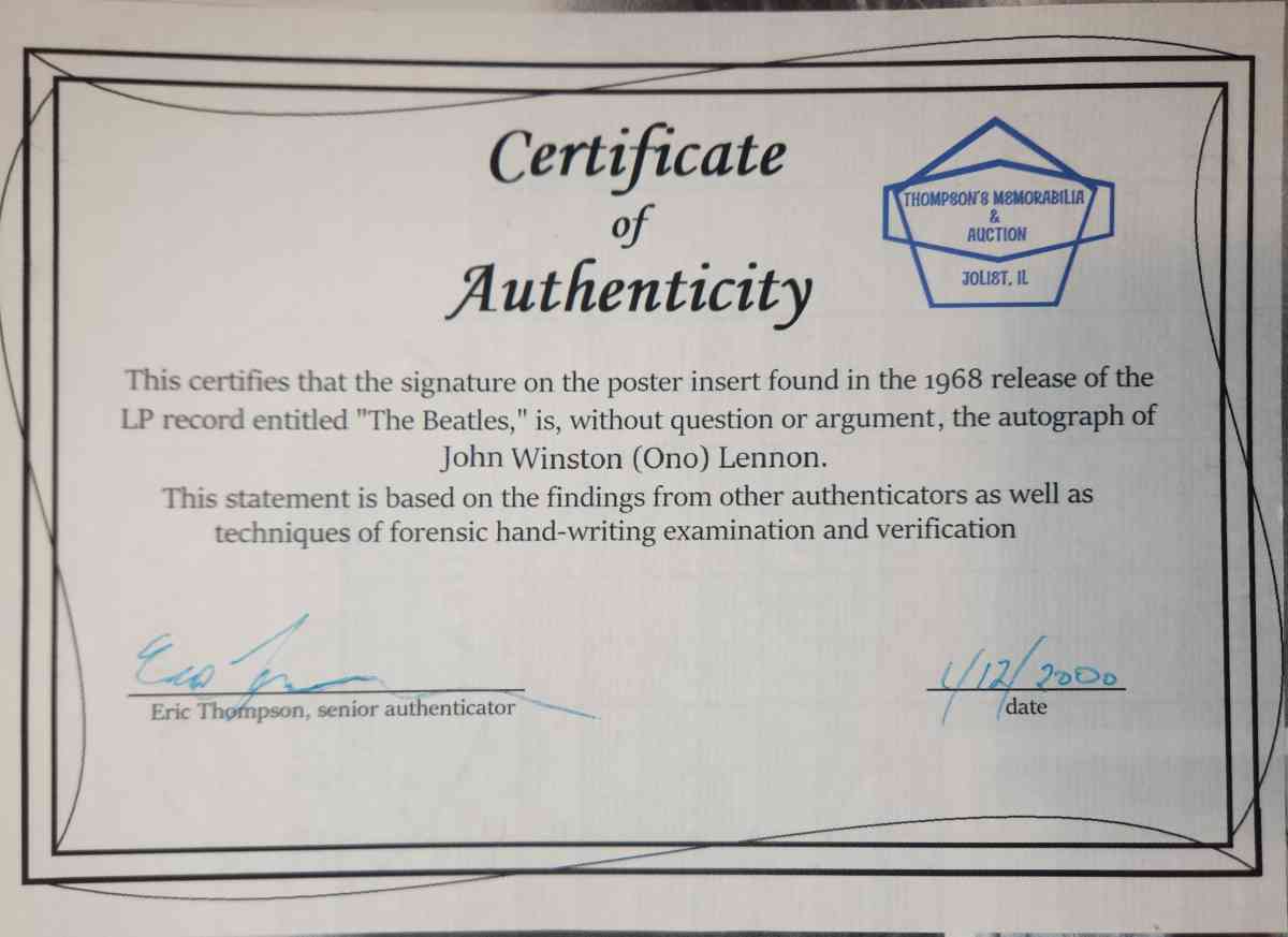John Lennon Autograph on White album insert poster - Englewood, Colorado - FleaMarketBay