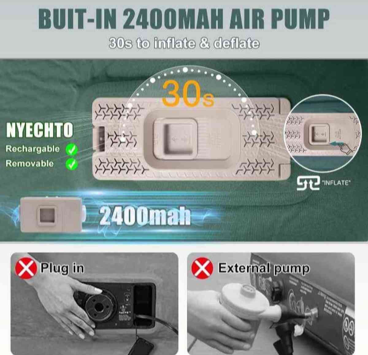 Green Self Inflating Sleeping Pad with Electric Pump - Jeffersonville, Indiana - FleaMarketBay