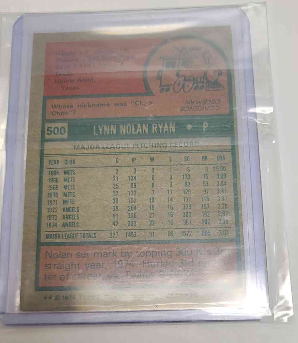 Nolan Ryan Baseball Card - West Jefferson, Ohio - FleaMarketBay