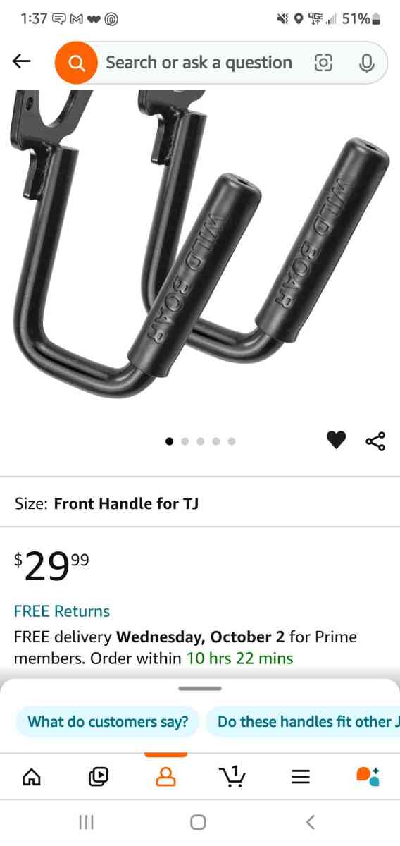 Jeep Front Grab Handles  Black Solid Steel Compatible for 1 - Rock Island, Tennessee - FleaMarketBay