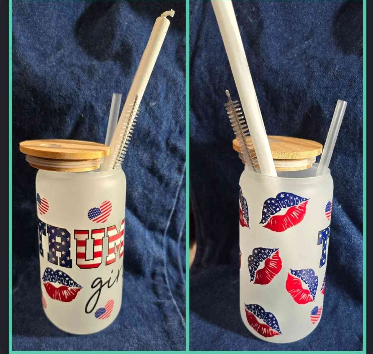 16 Oz Glass Cups With Bamboo Lids - Anderson, California - FleaMarketBay