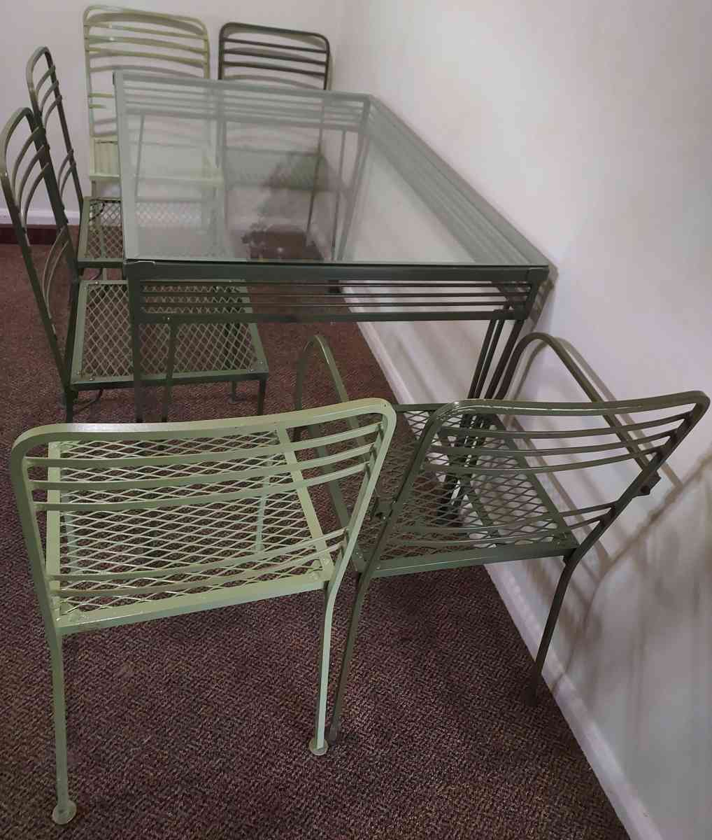 Mid Century Modern Salterini Iron Glass Top Table 6 Chairs - Oil City, Pennsylvania - FleaMarketBay