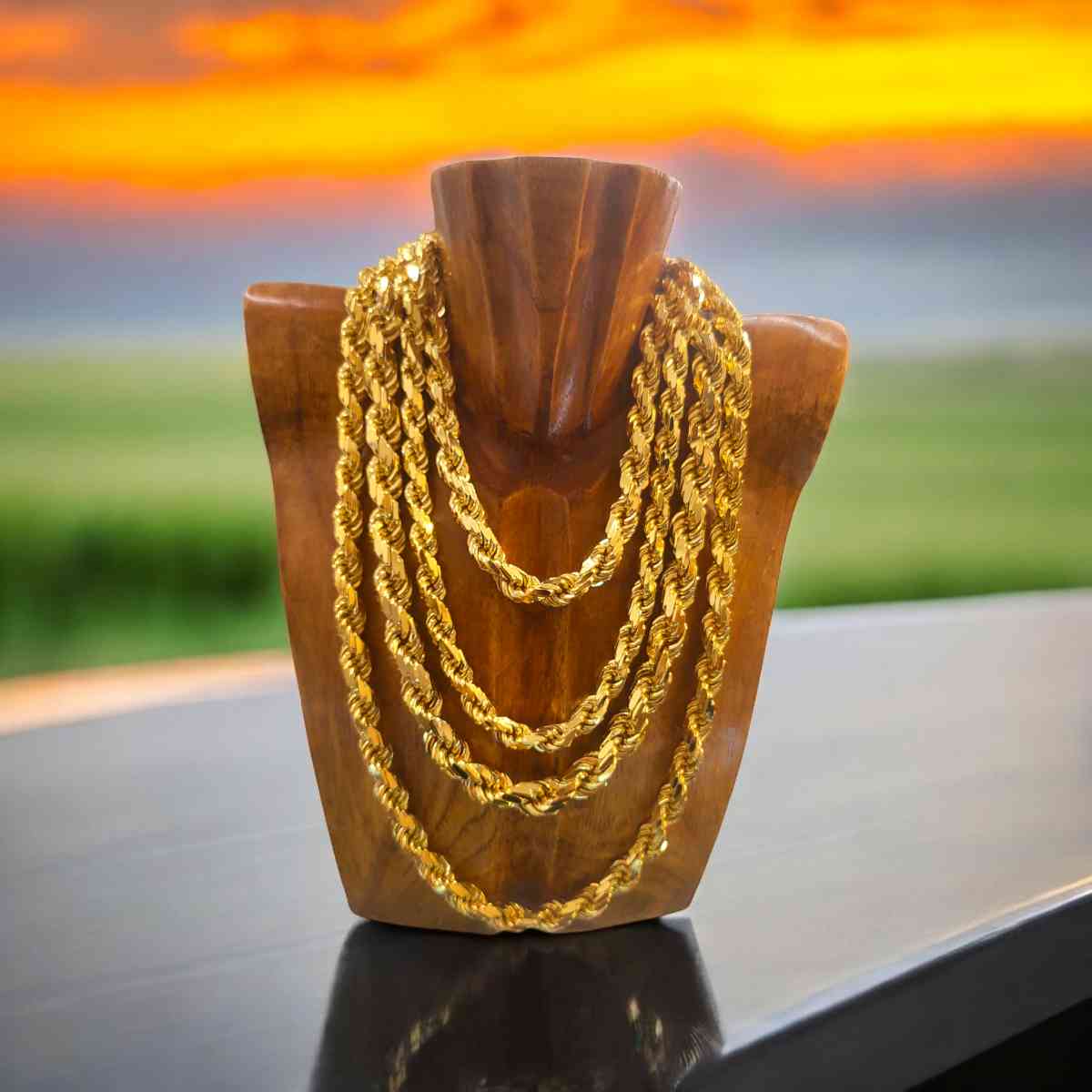 Luxury Diamond cut solid rope gold over silver chains - Honolulu, Hawaii - FleaMarketBay