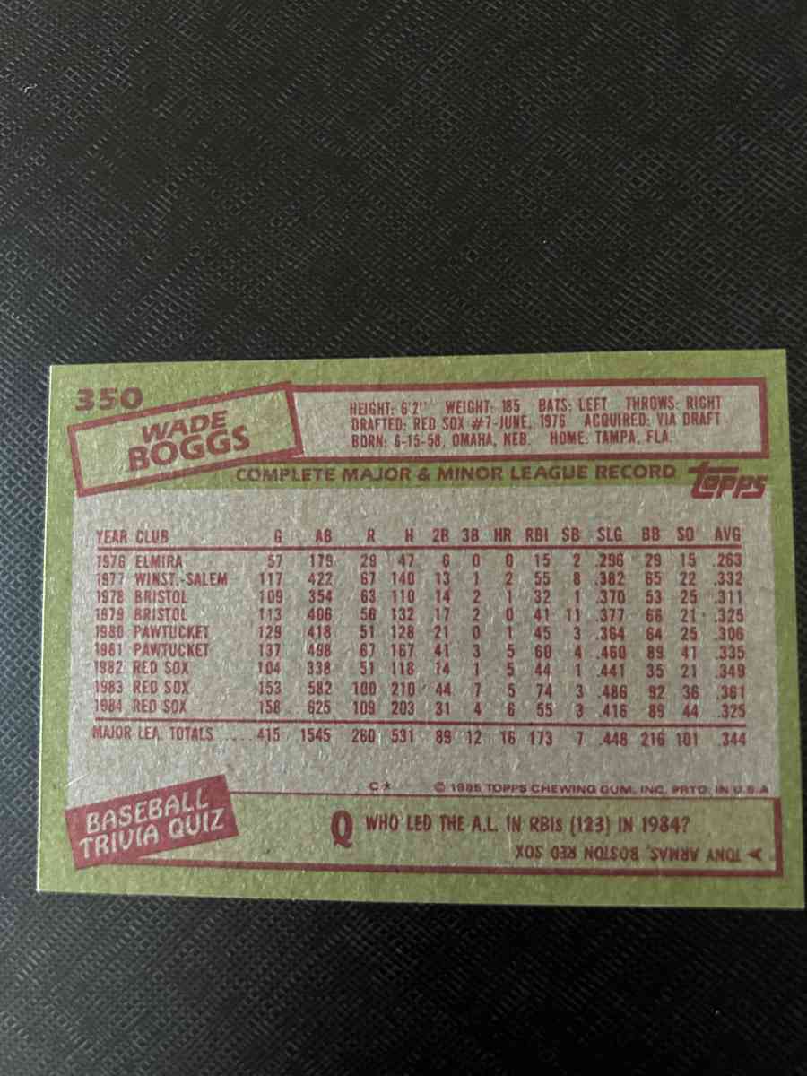 1985 Topps Wade Boggs baseball card - Howell, Michigan - FleaMarketBay