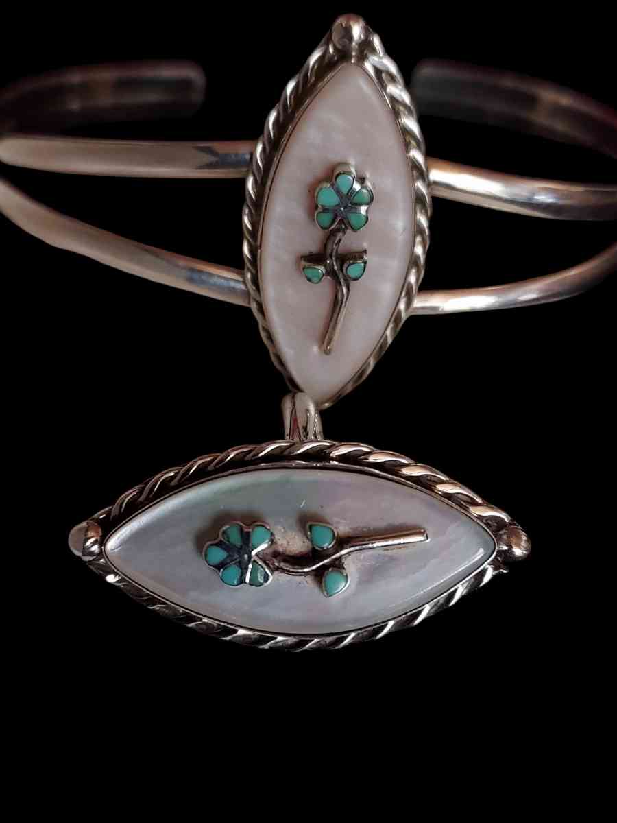 Native American Handmade Sterling Silver Mother of Pearl - Elkhart, Texas - FleaMarketBay