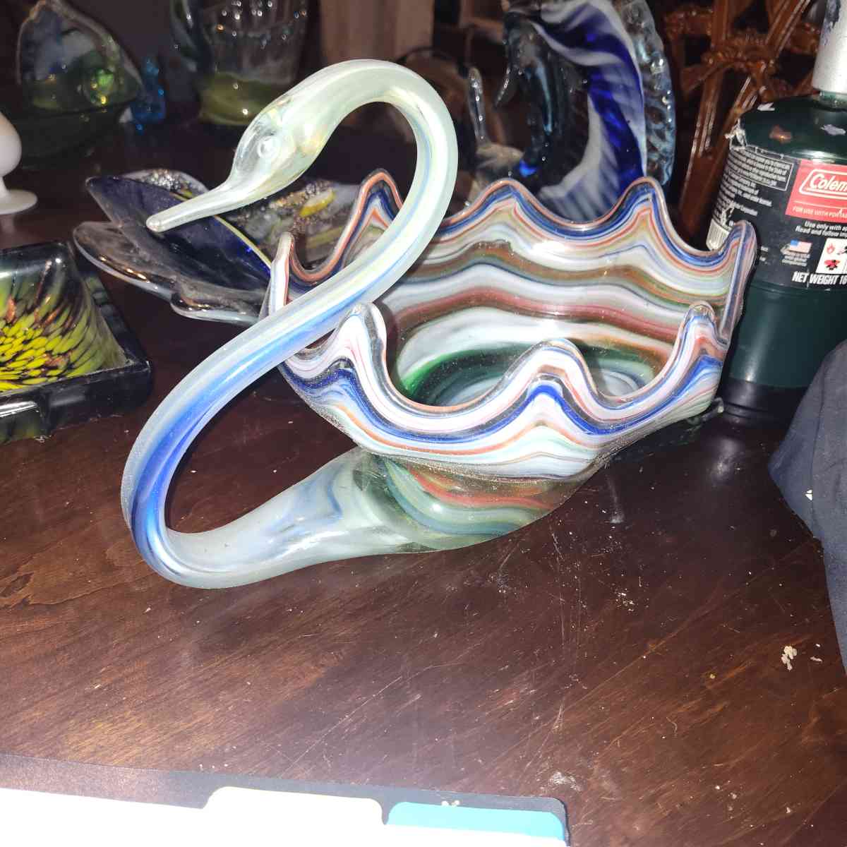 hand blown glass swan basket - Bremen, Georgia