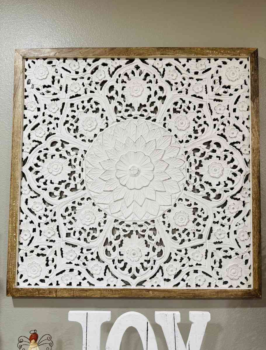 Large Square White Wood Floral Carved Scrolling Rustic - Portland, Oregon - FleaMarketBay