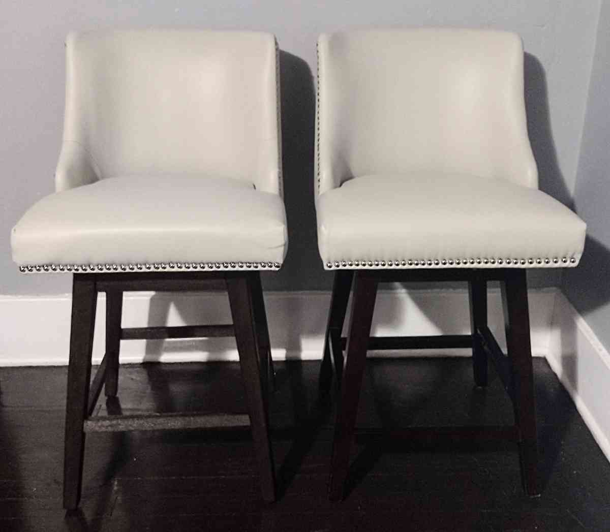 Asher Light Gray Nailhead Trim Swivel Counter Stool Set of 2 - Detroit, Michigan - FleaMarketBay