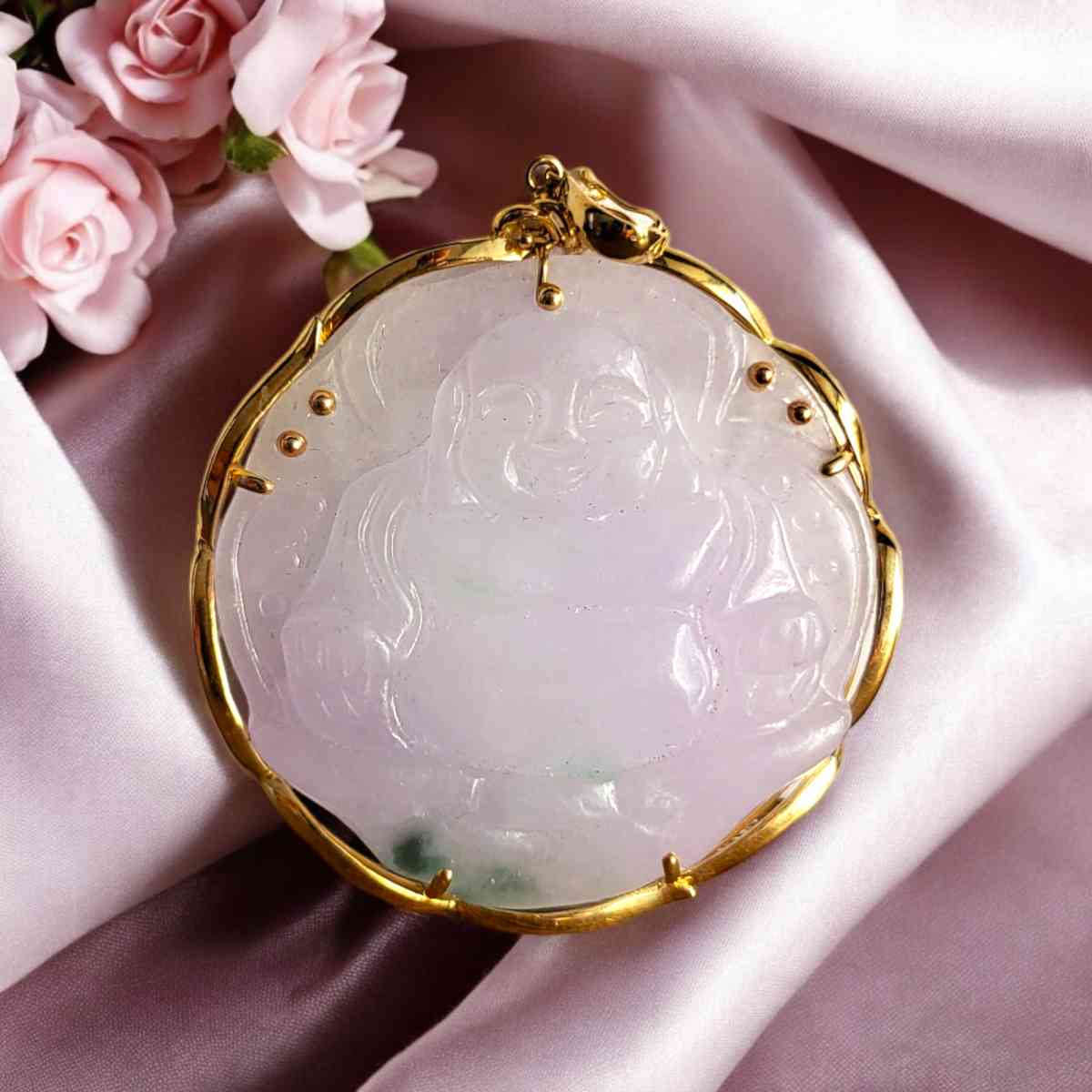 natural jade lavender Buddha Pendant in 14 kt gold frame - Honolulu, Hawaii - FleaMarketBay