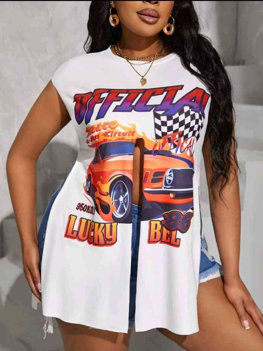 Plus size 4X Graphic race car high split hem tank top - Wilson, North Carolina - FleaMarketBay