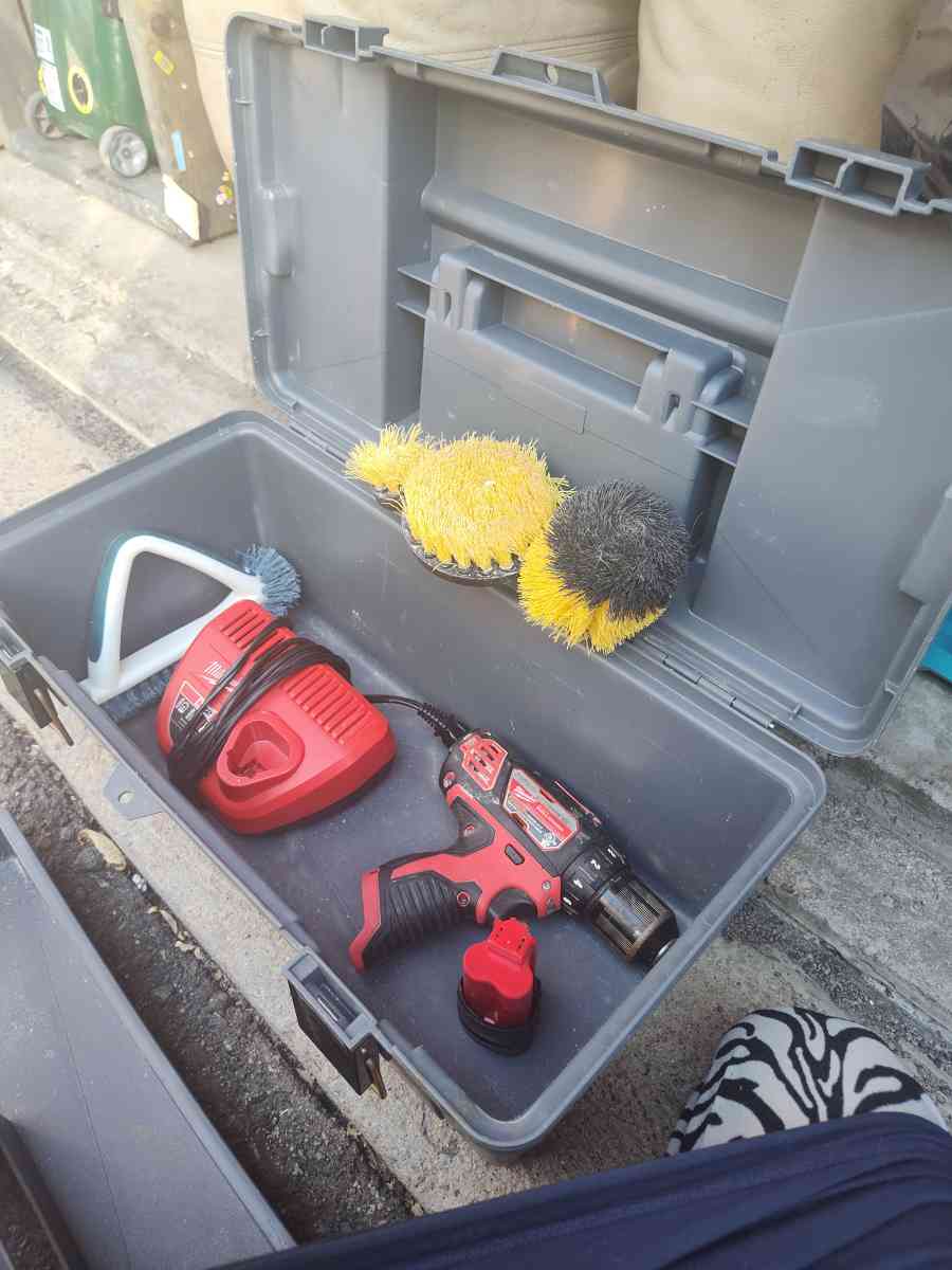 tool box with cleaning scrubbers and a drill - Westminster, Colorado - FleaMarketBay