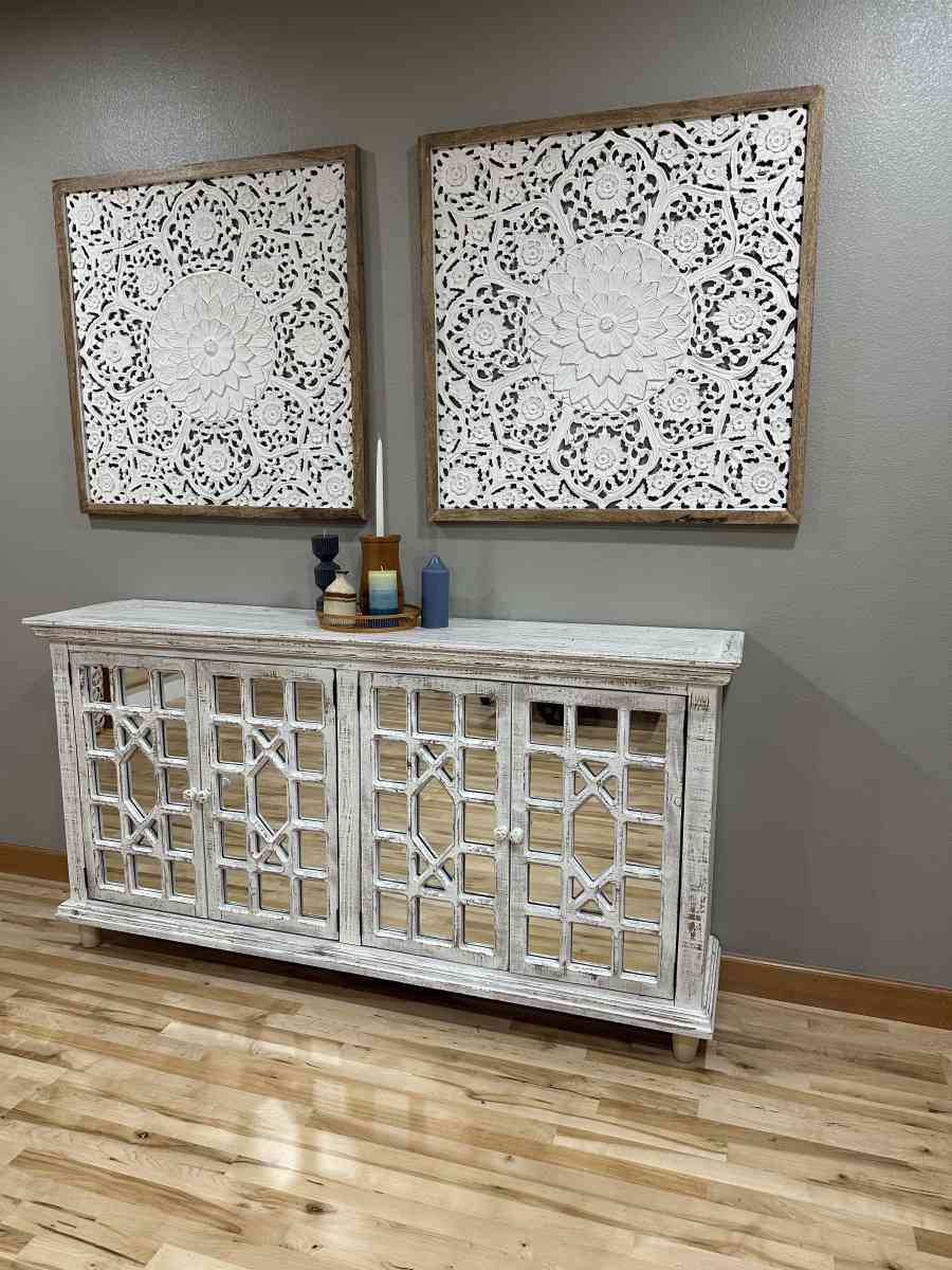 Large Square White Wood Floral Carved Scrolling Rustic - Portland, Oregon - FleaMarketBay
