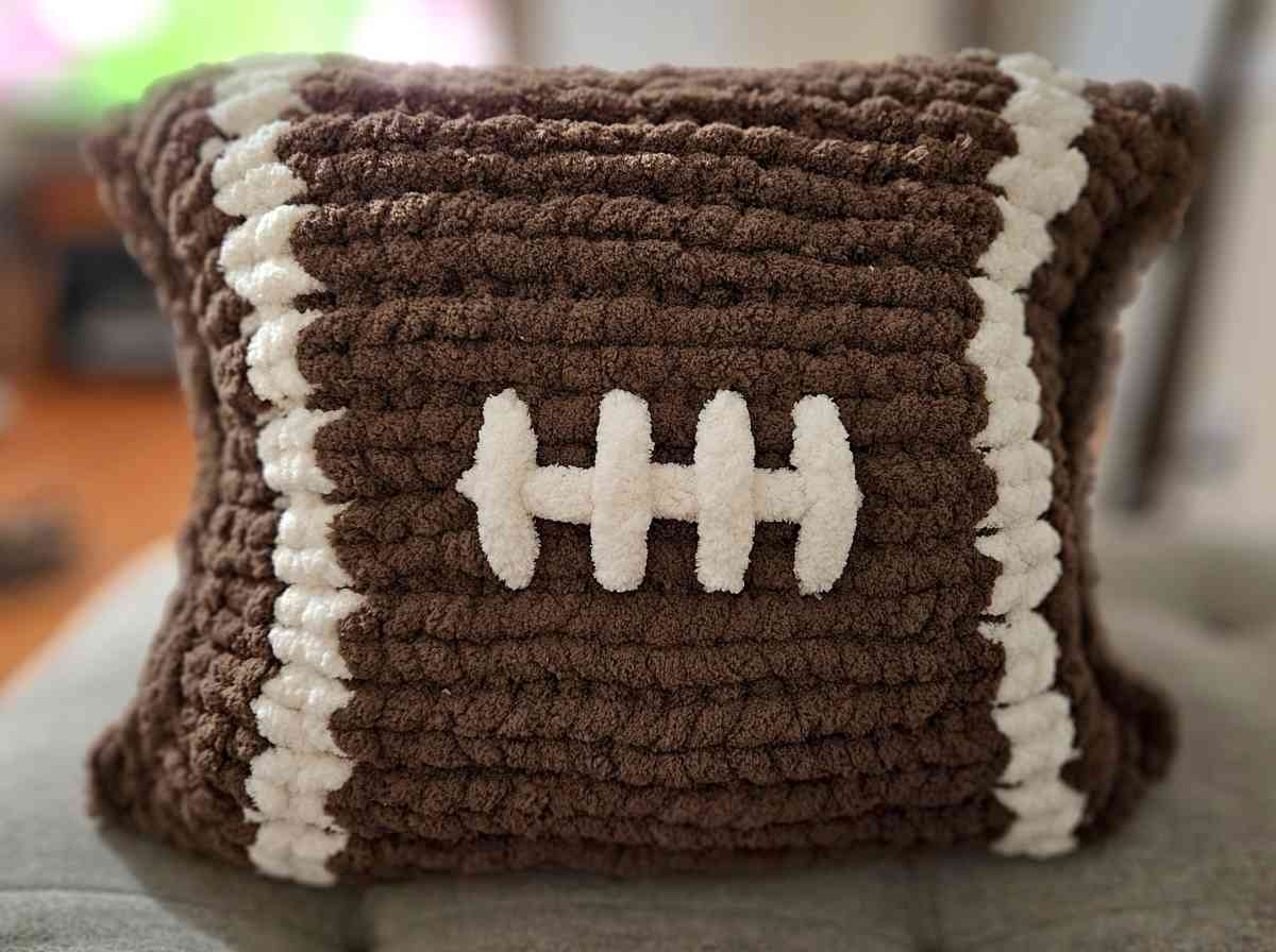 Chenille Football Throw Pillow - Durham, North Carolina - FleaMarketBay