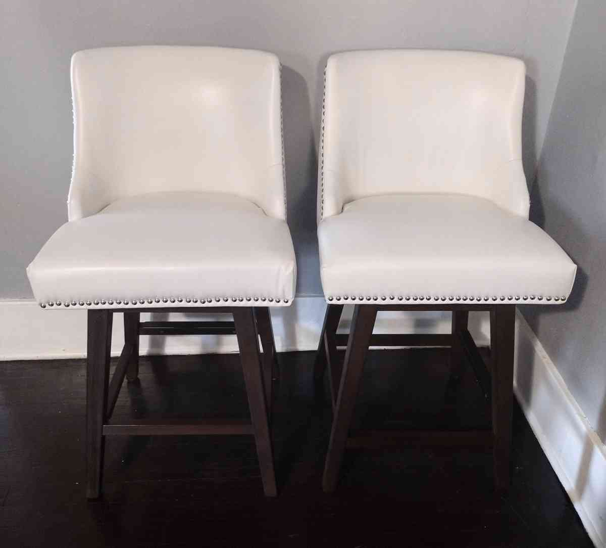 Asher White Swive lNailhead Trim Bar Counter Stool Set of 2 - Detroit, Michigan - FleaMarketBay