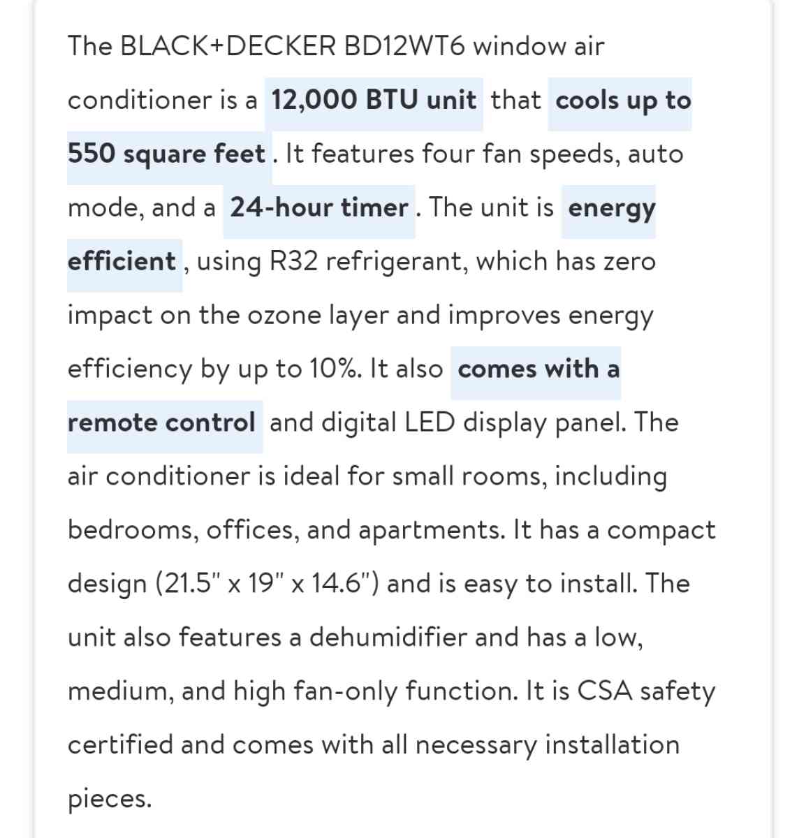 Like New 12OOO BTU BLACK N DECKER AIRCONDITIONER - Wilson, North Carolina - FleaMarketBay
