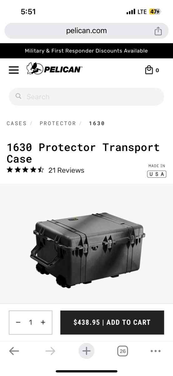 Pelican PROTECTOR 1630 LARGE Transport Case NO FORMBlack WAT - Rochelle Park, New Jersey - FleaMarketBay