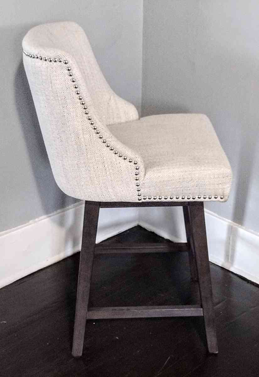 Asher Ivory Fabric Swivel Nailhead Trim Bar Counter Stool - Detroit, Michigan - FleaMarketBay