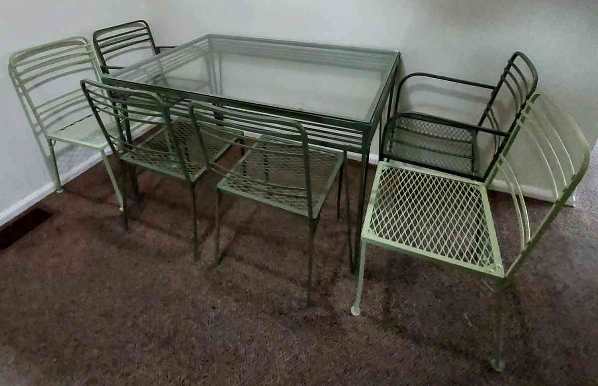 Mid Century Modern Salterini Iron Glass Top Table 6 Chairs - Oil City, Pennsylvania - FleaMarketBay