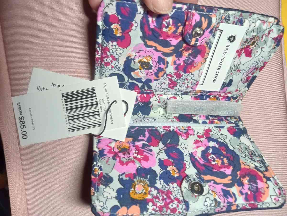 Vera Bradley RIFD Navy Blue Zip Up Wallet