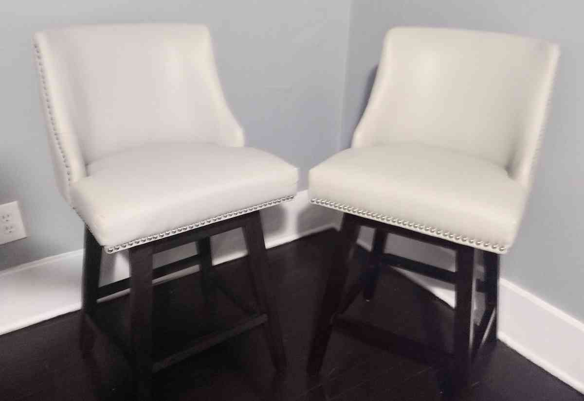 Asher Light Gray Nailhead Trim Swivel Counter Stool Set of 2 - Detroit, Michigan - FleaMarketBay