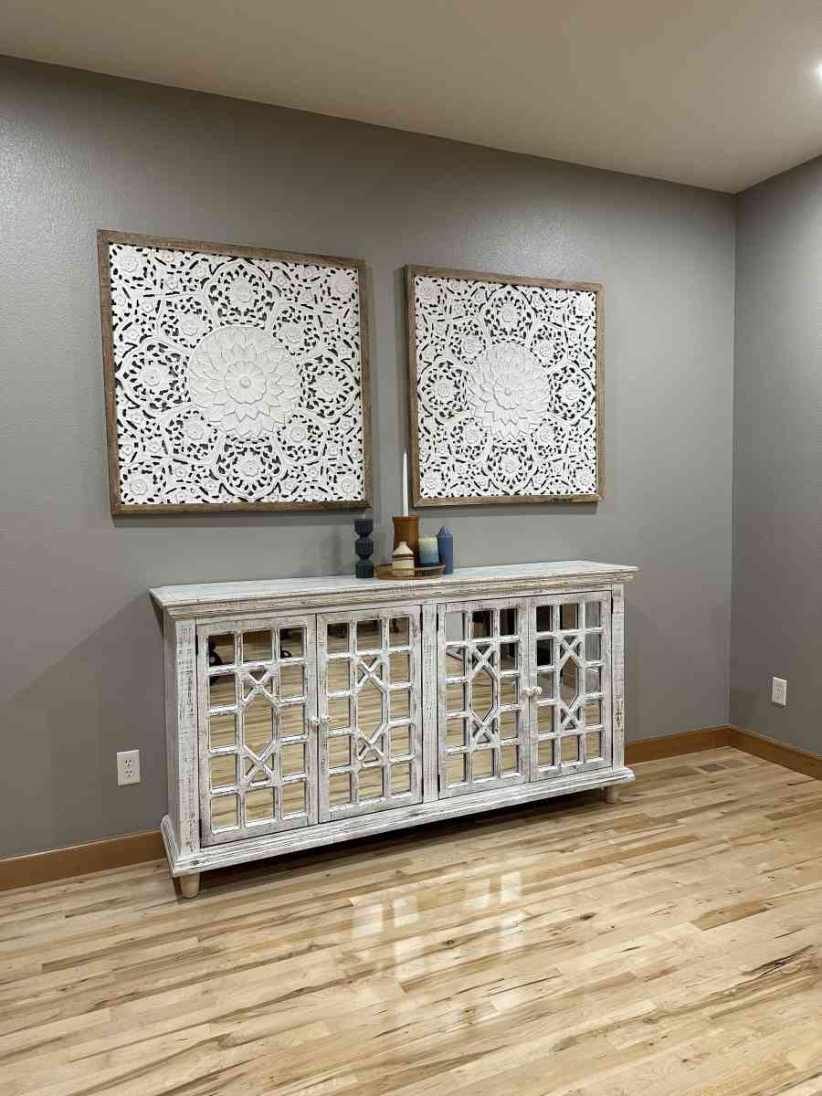 Large Square White Wood Floral Carved Scrolling Rustic - Portland, Oregon - FleaMarketBay
