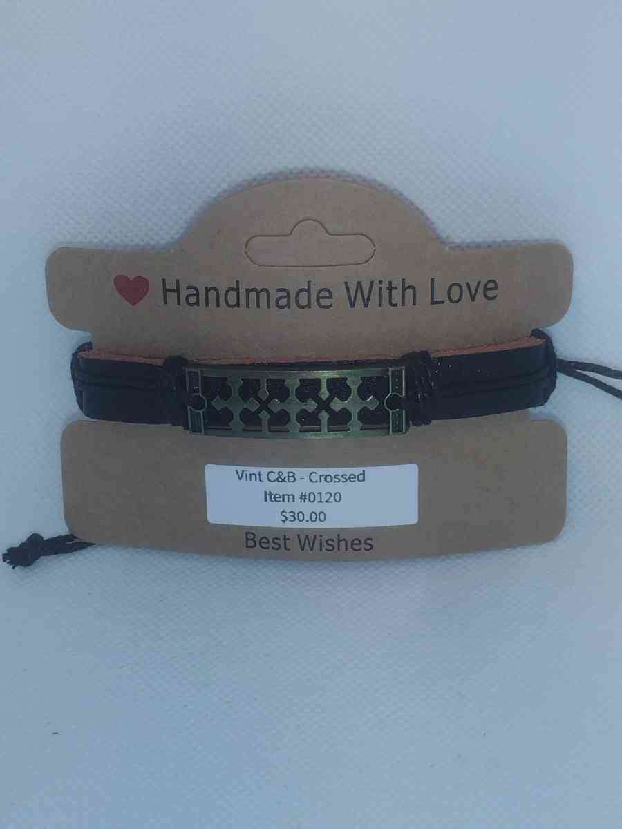 Crossed Black Leather Bracelet VCB - Roanoke, Virginia - FleaMarketBay