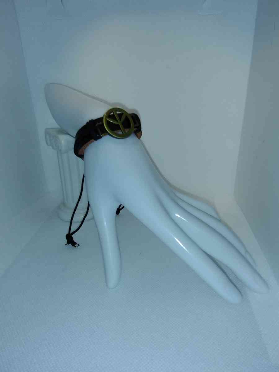 Black Peace Leather Bracelet VCB - Roanoke, Virginia - FleaMarketBay