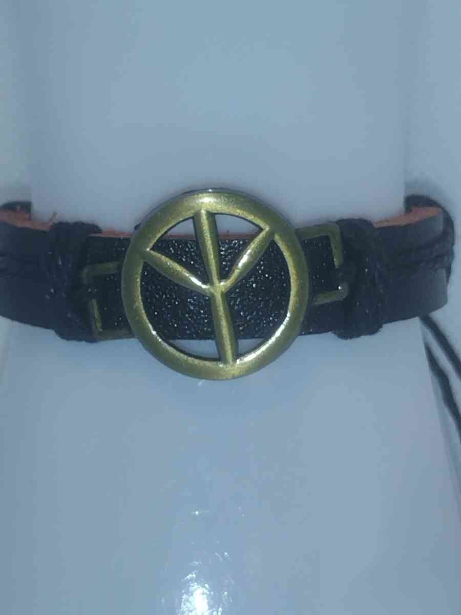 Black Peace Leather Bracelet VCB - Roanoke, Virginia - FleaMarketBay