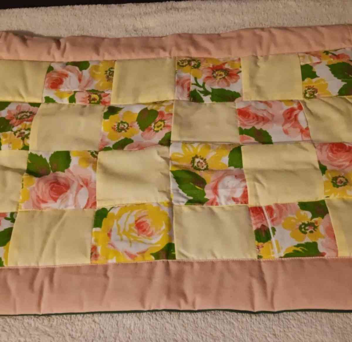 Handmade Quilted Table Topper Pink Green Yellow - Nashville, Arkansas - FleaMarketBay
