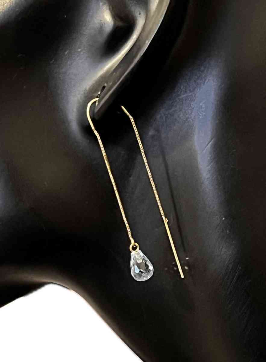 10K Gold Blue Topaz Threader Earrings - Phelan, California - FleaMarketBay