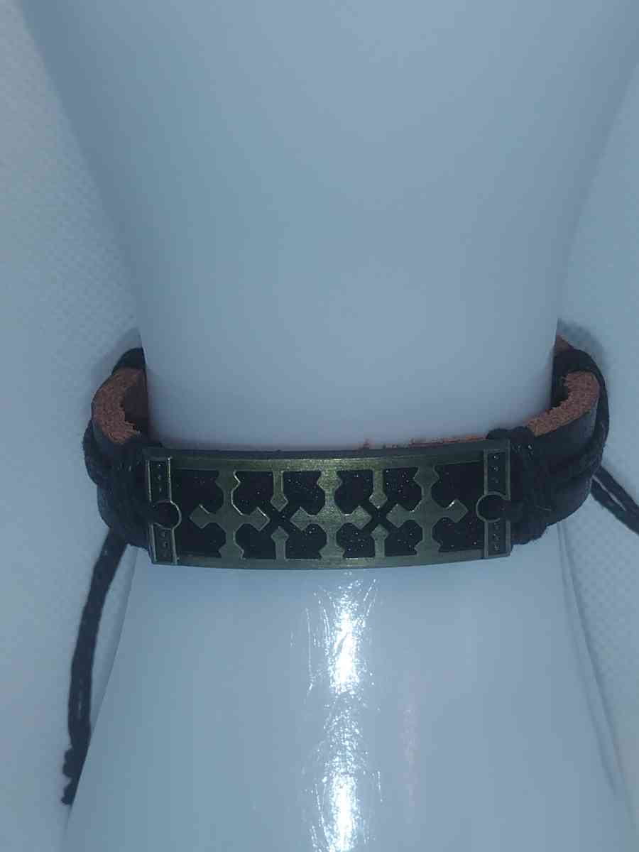 Crossed Black Leather Bracelet VCB - Roanoke, Virginia - FleaMarketBay
