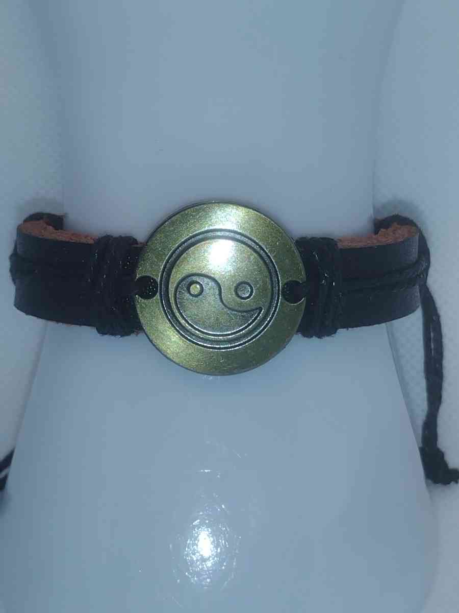 Black Yinyang Leather Bracelet VCB - Roanoke, Virginia - FleaMarketBay