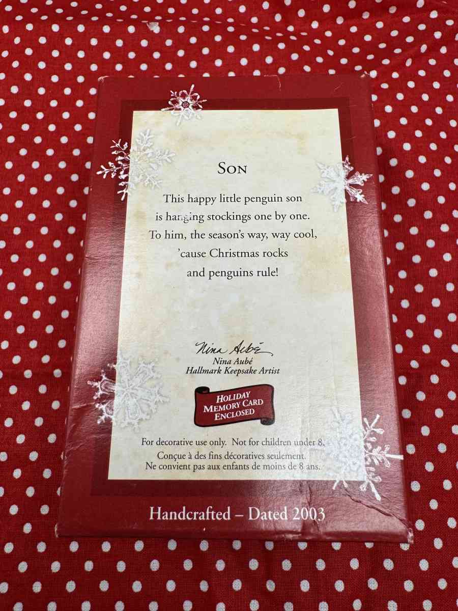 2020HMT 2003 Hallmark Keepsake Ornament Son Penguin with Sto - Gallatin, Tennessee - FleaMarketBay