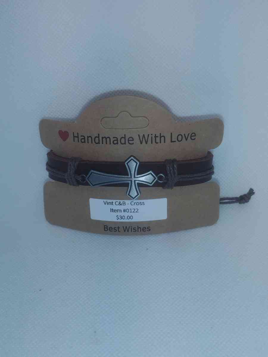 Brown Cross Leather Bracelet VCB - Roanoke, Virginia - FleaMarketBay