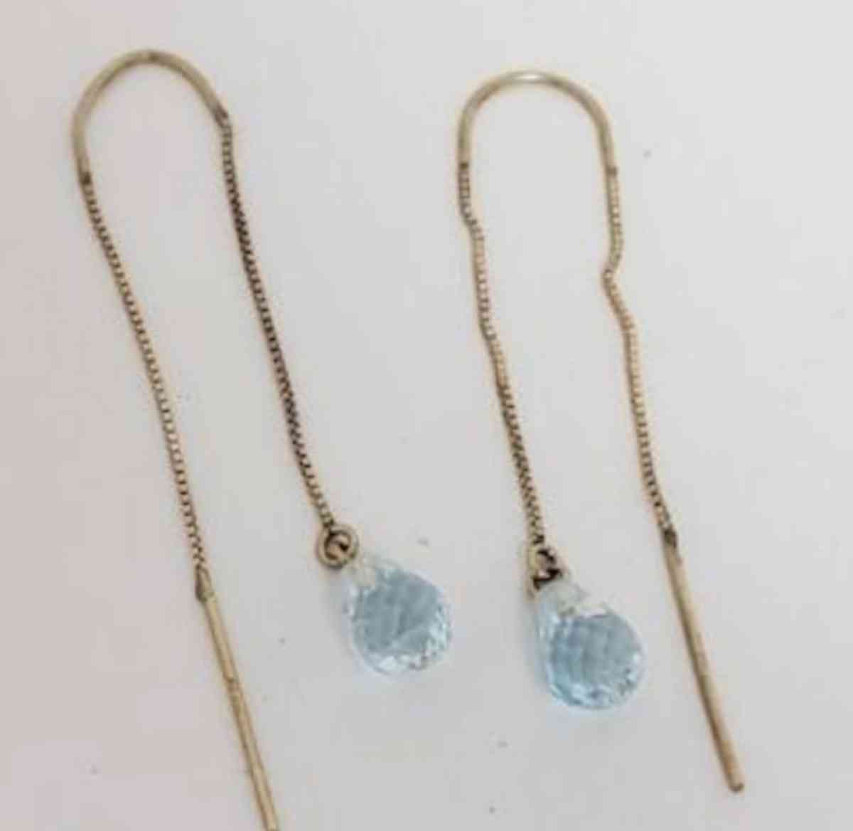 10K Gold Blue Topaz Threader Earrings - Phelan, California - FleaMarketBay