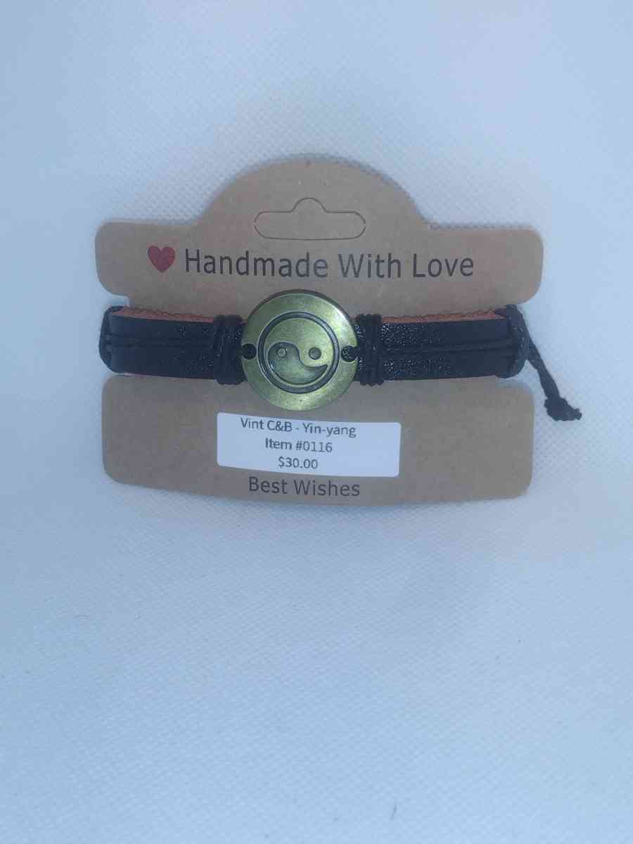 Black Yinyang Leather Bracelet VCB - Roanoke, Virginia - FleaMarketBay