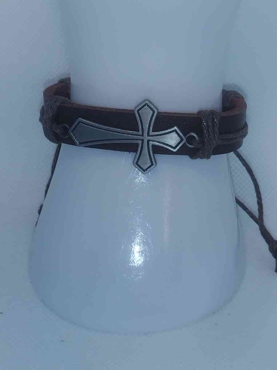 Brown Cross Leather Bracelet VCB - Roanoke, Virginia - FleaMarketBay
