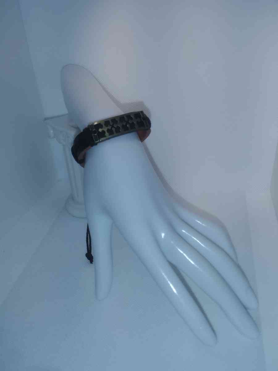 Crossed Black Leather Bracelet VCB - Roanoke, Virginia - FleaMarketBay