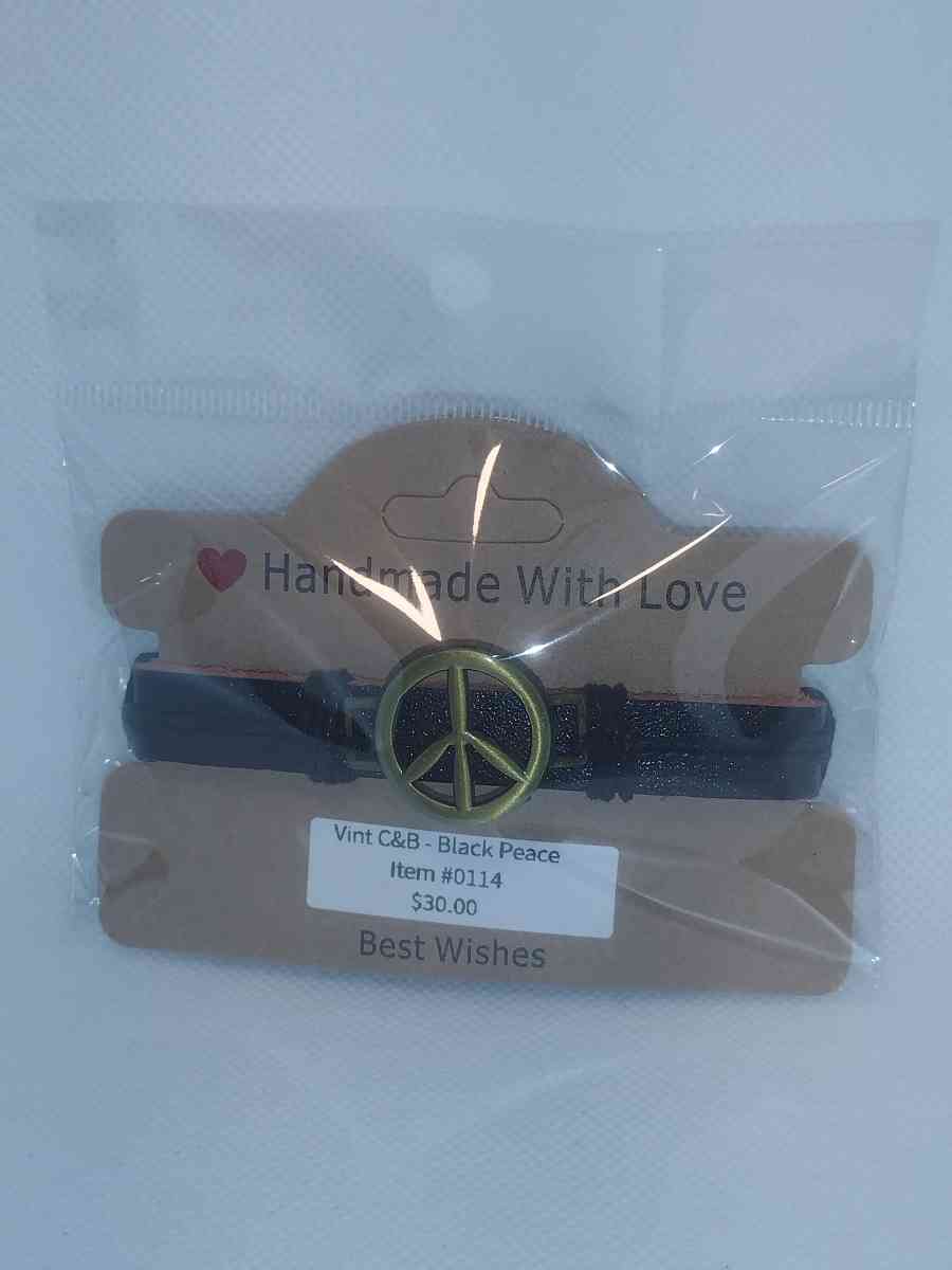 Black Peace Leather Bracelet VCB - Roanoke, Virginia - FleaMarketBay
