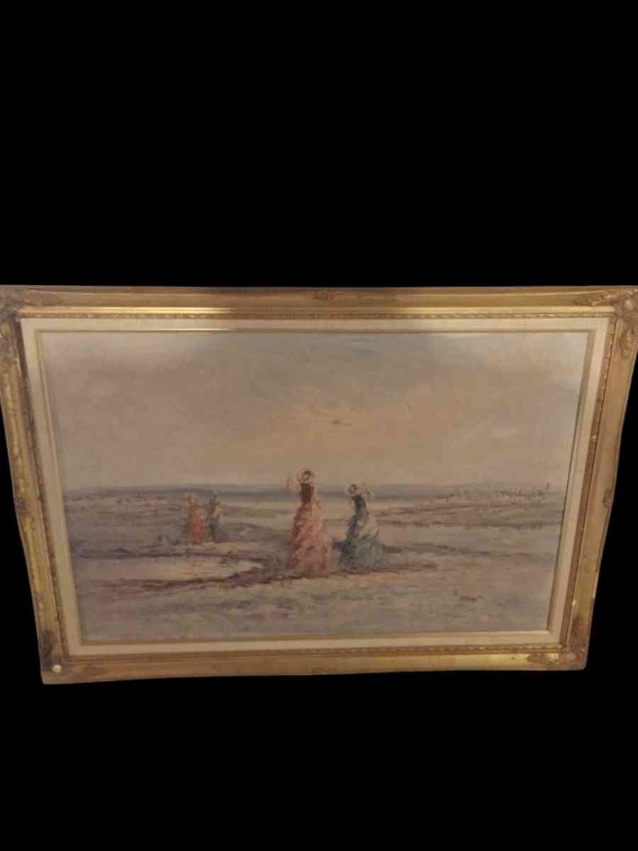 antique oil painting depicting two women looking at the sea - Saint Louis, Missouri