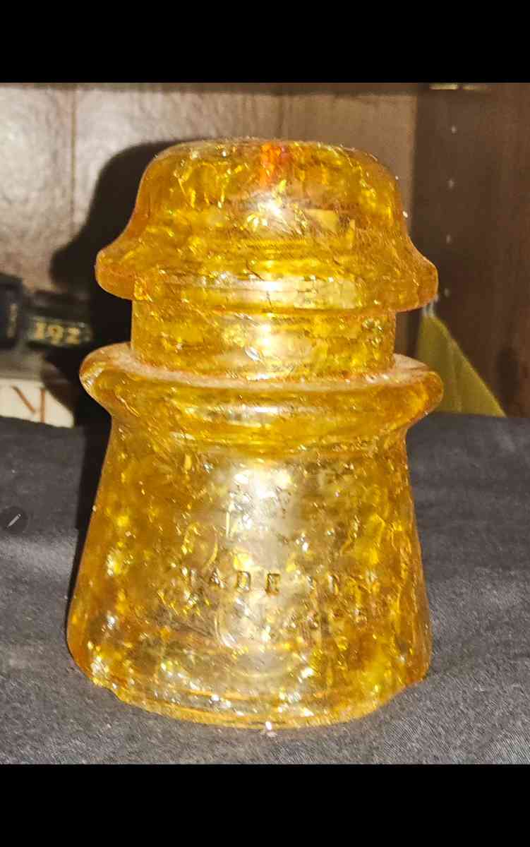 Hemingray 17 Yellow crackled glass insulator - Greensburg, Indiana - FleaMarketBay