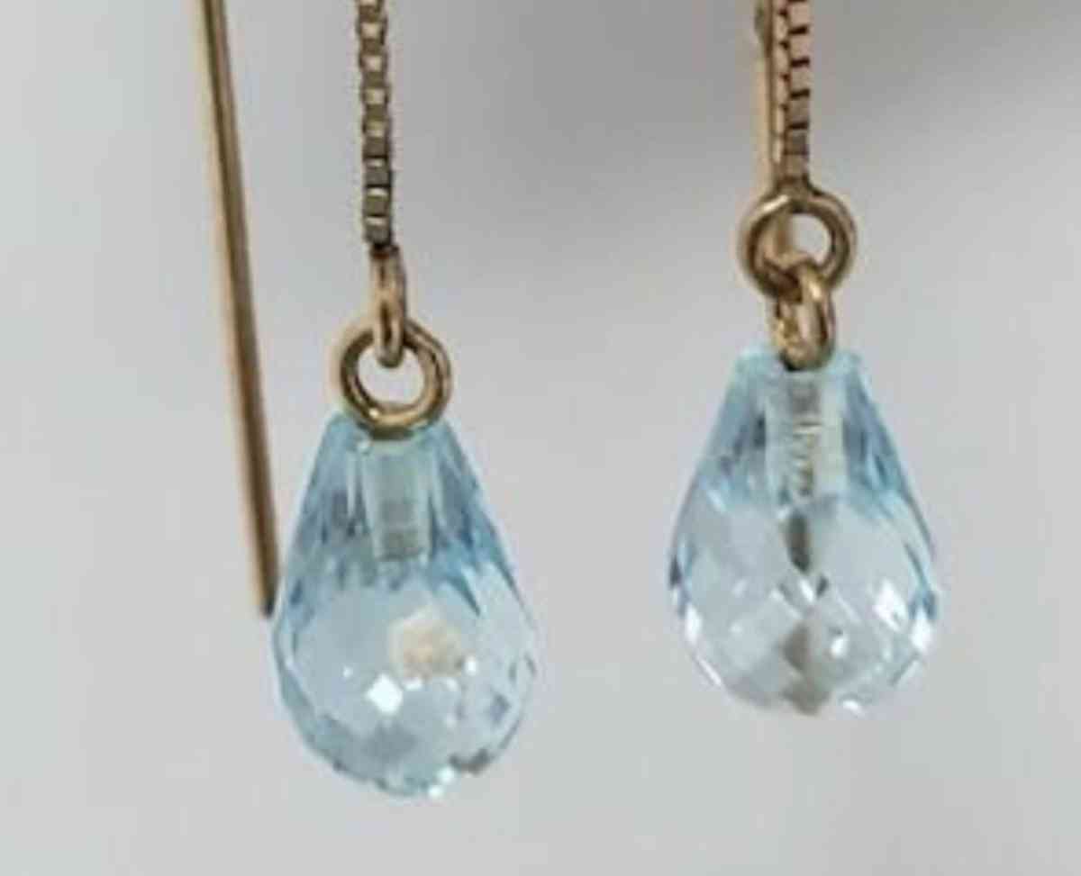 10K Gold Blue Topaz Threader Earrings - Phelan, California - FleaMarketBay