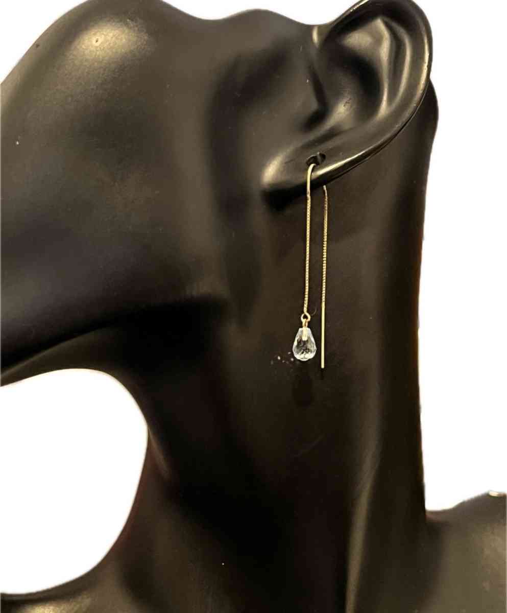 10K Gold Blue Topaz Threader Earrings