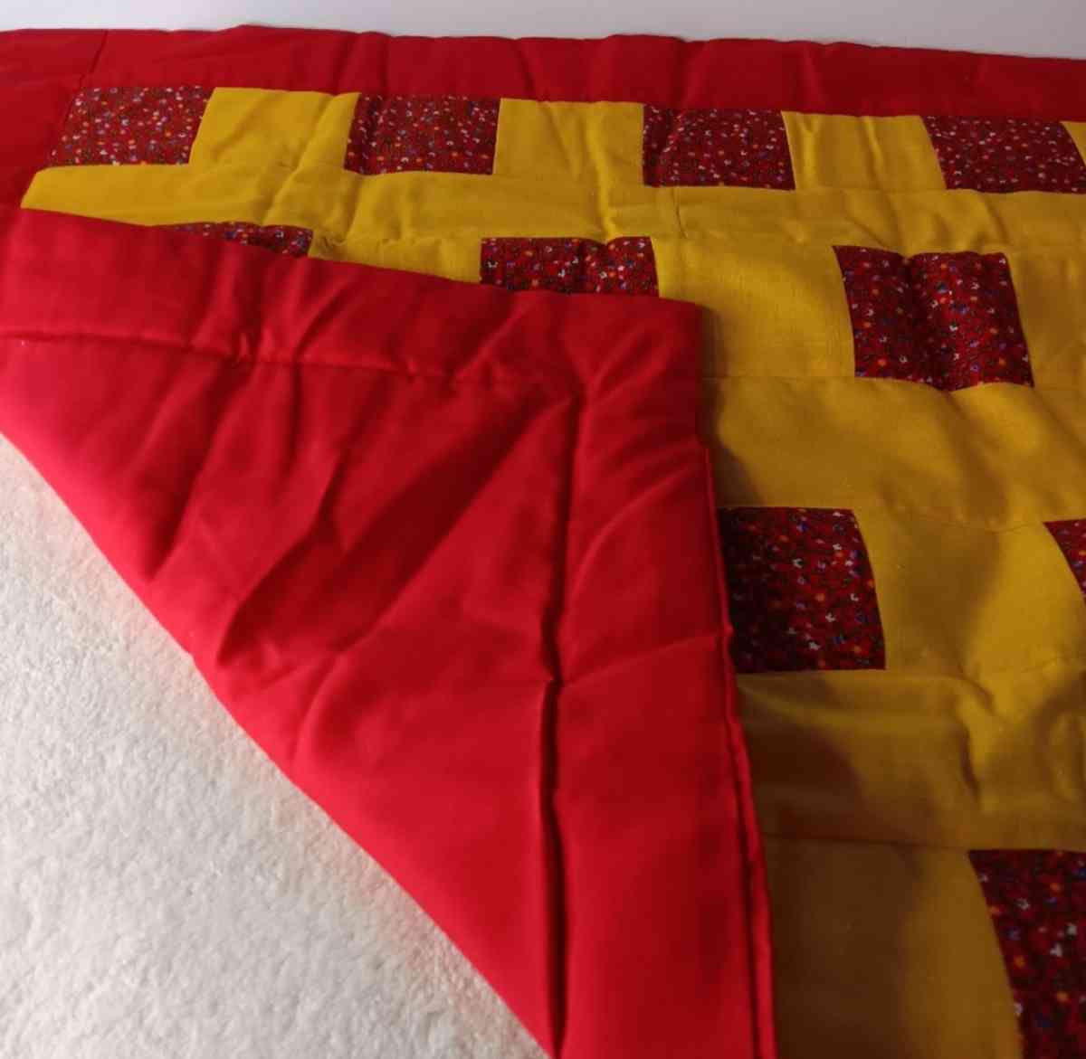 Handmade Quilted Table Topper Red Yellow - Nashville, Arkansas - FleaMarketBay