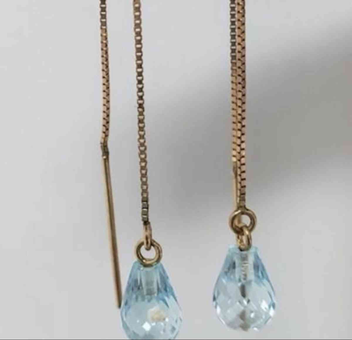 10K Gold Blue Topaz Threader Earrings - Phelan, California - FleaMarketBay